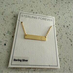 Sterling Forever “C” Initial Gold Bar Necklace